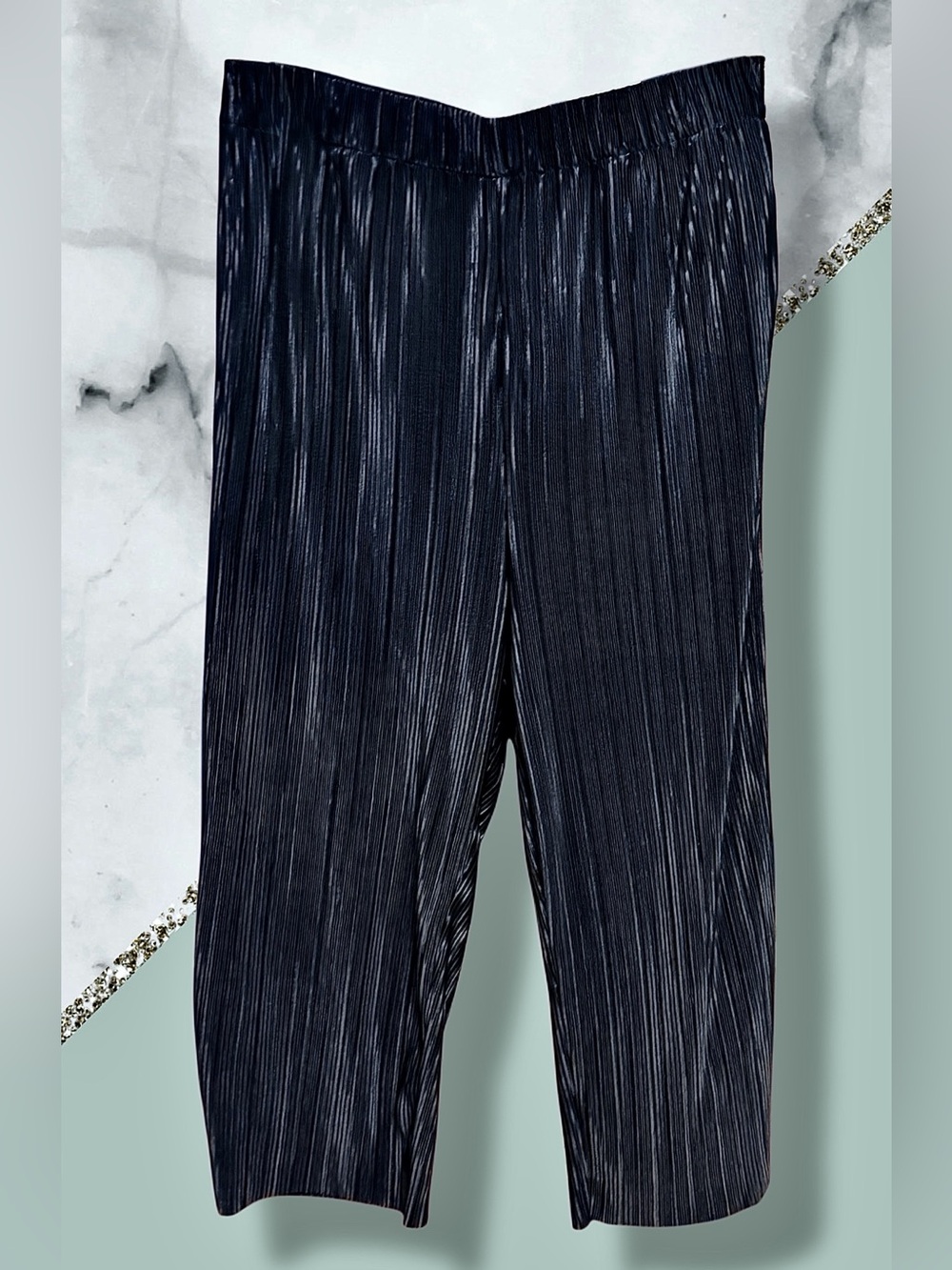Nine West NWT Black Wide Leg Pleated Cropped Pants size Large